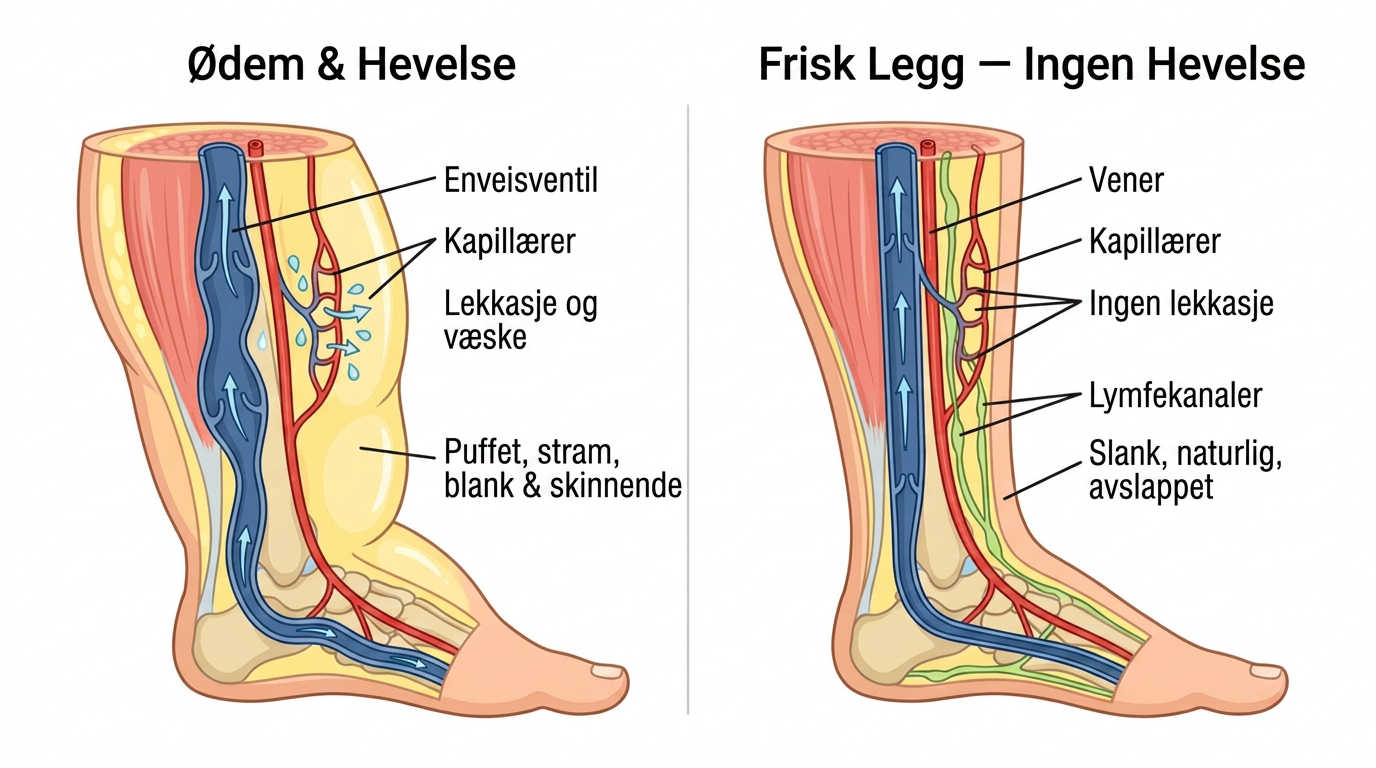 Sammenligning av bein med ødem og hevelse mot friskt bein uten hevelse