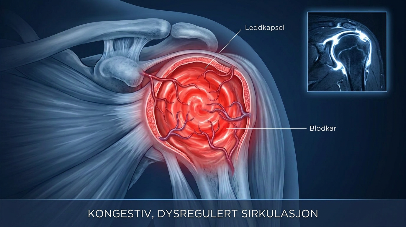 Illustrasjon av betent, overbelastet sirkulasjon i skulderleddet